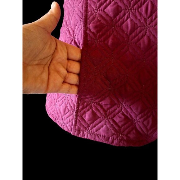 Quilted Diamond Pattern Sleeveless Vest With Full Zip Closure In Raspberry Pink - Picture 3 of 13